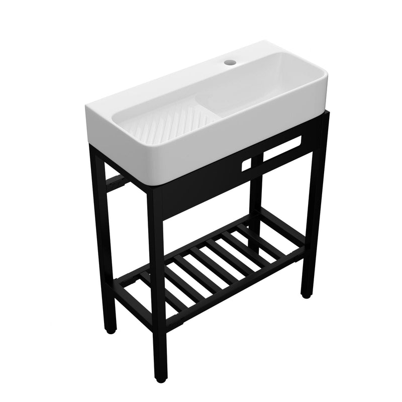 Inspired Console Sink With Built In Washboard, Overflow & Sleek Legs, 28" X 12" - White / Black by HouseOfZazla