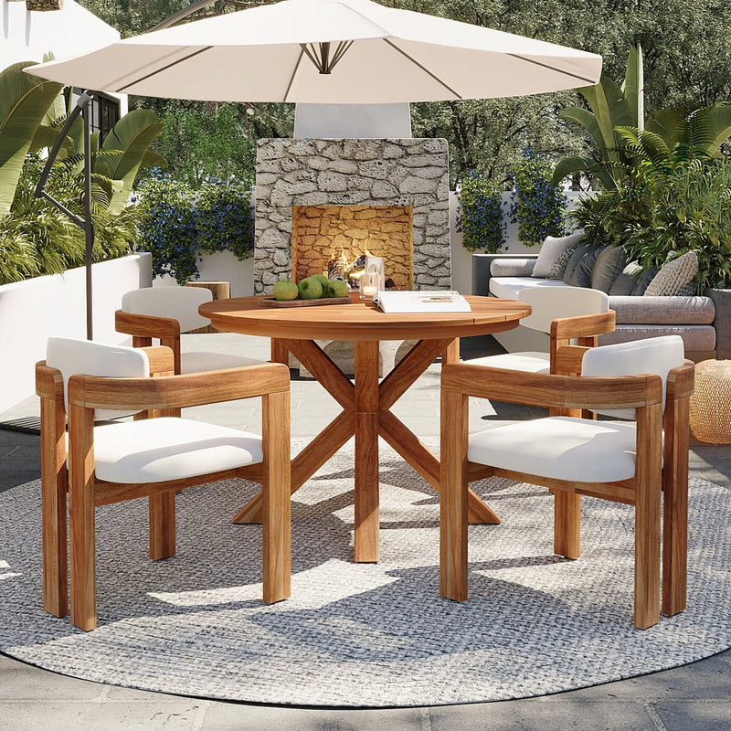 5-Piece Outdoor Acacia Wood Round Dining Set by HouseOfZazla