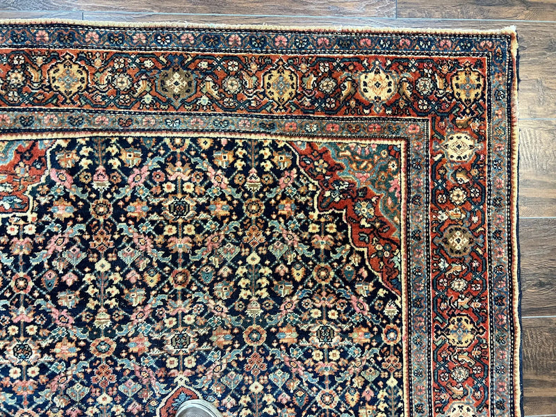 Persian Rug 4x7 Antique Sarouk Farahan Carpet, Navy Blue and Red Wool Rug by Jewel Rugs