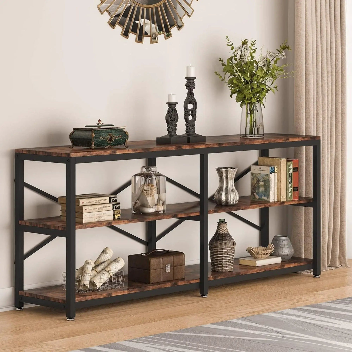 Console Table With X Back Design, Extra Long Storage by HouseOfZazla