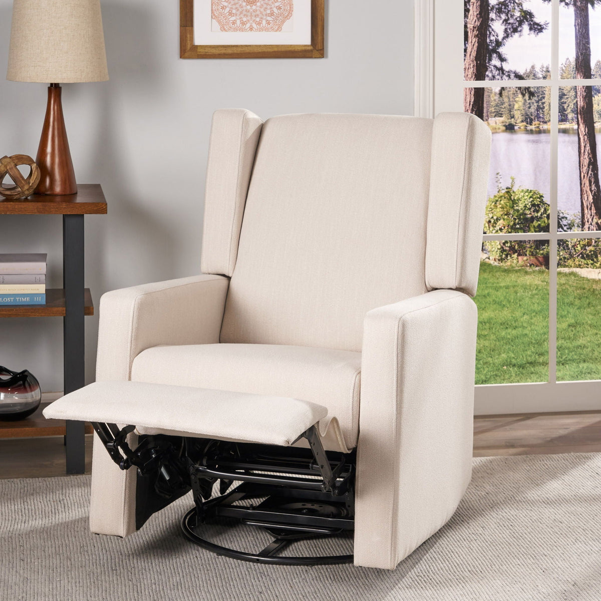 Landau Contemporary Fabric Upholstered Swivel Recliner, photo 6 of 21