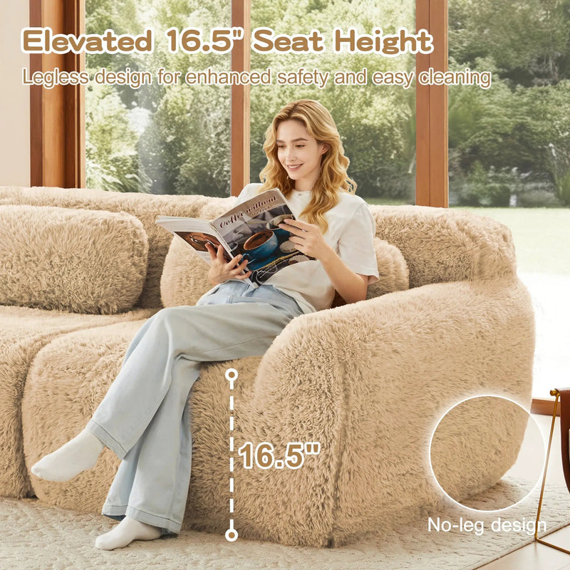 3-Seater Soft Plush Fabric Sofa With Movable Ottoman by HouseOfZazla