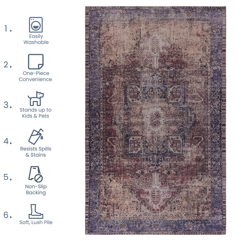 Maval Burgundy Washable Area Rug 3' x 5' by HouseOfZazla