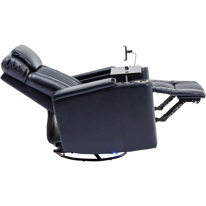 270° Power Swivel Recliner Home Theater Chair With Hidden Arm Storage, LED Light, Cup Holder, And Tray Table by HouseOfZazla