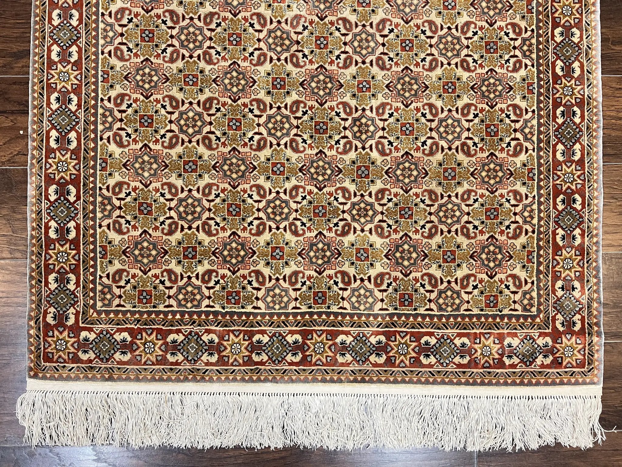 Turkish Kayseri Silk Rug 4x6, Hand Knotted Handmade Vintage Allover Pattern, Fine Silk Oriental Carpet 4 x 6 ft, Traditional Rug, Cream by Jewel Rugs