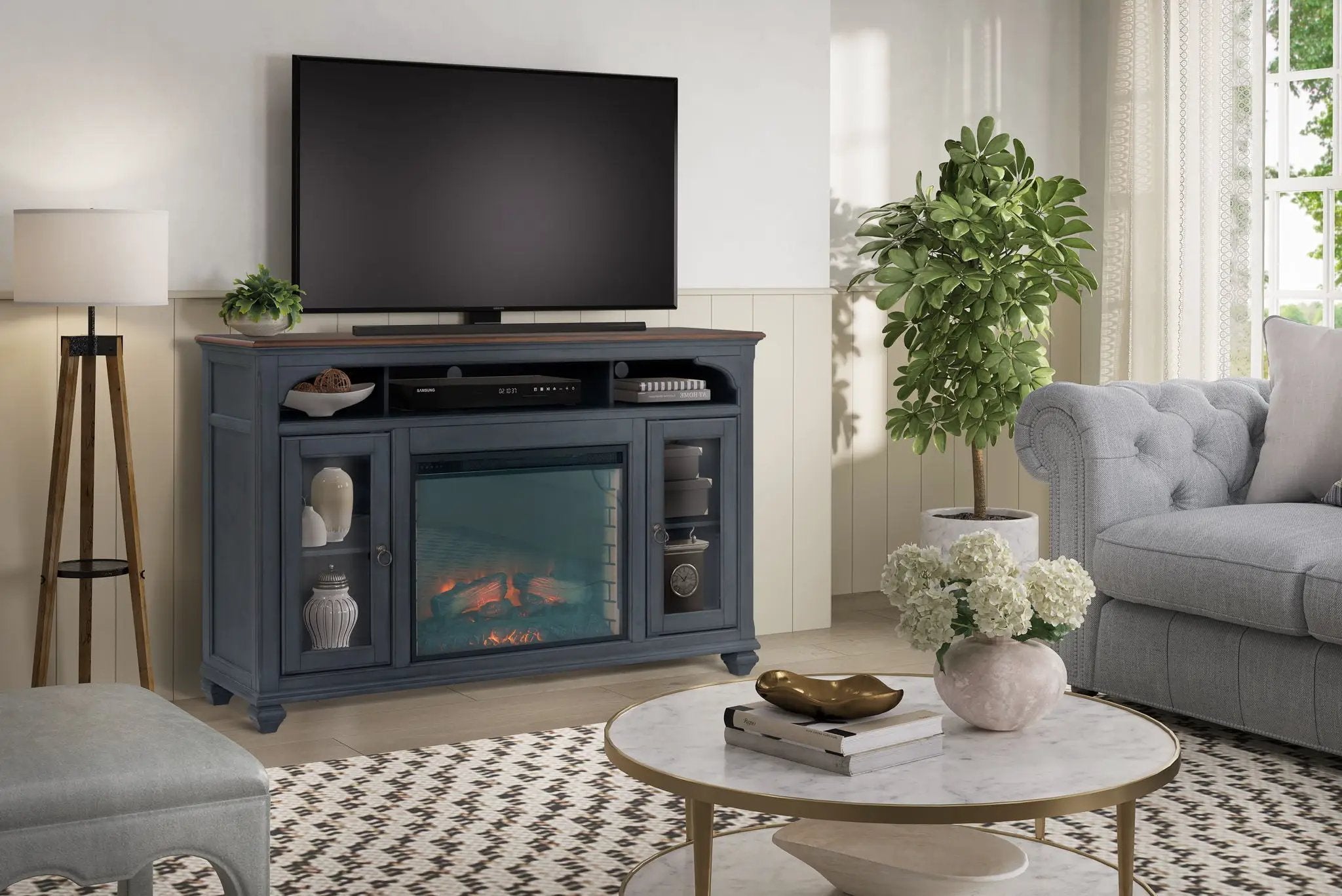 Fireplace TV Stand For TVs Up To 80" - Blue by HouseOfZazla