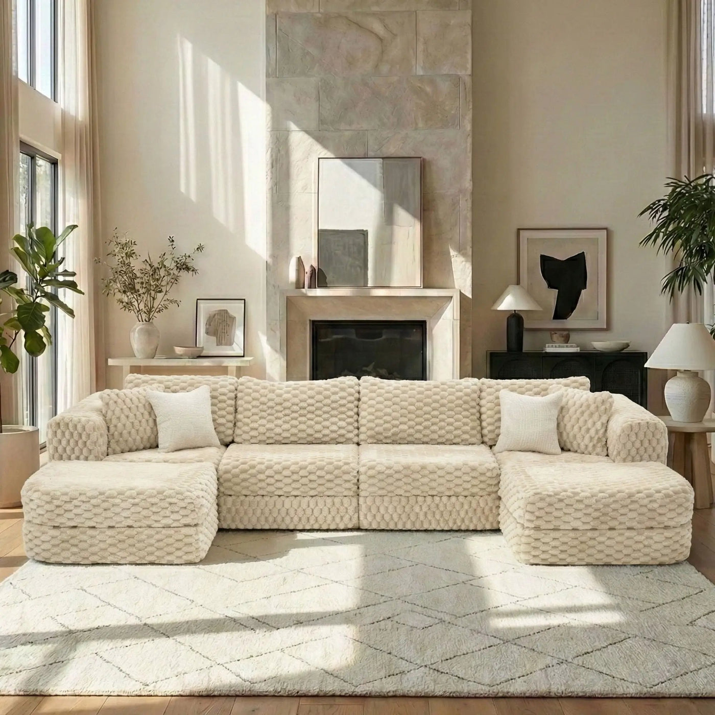 Modular Sectional Sofa, Boneless Couch With 2 Movable Ottomans by HouseOfZazla