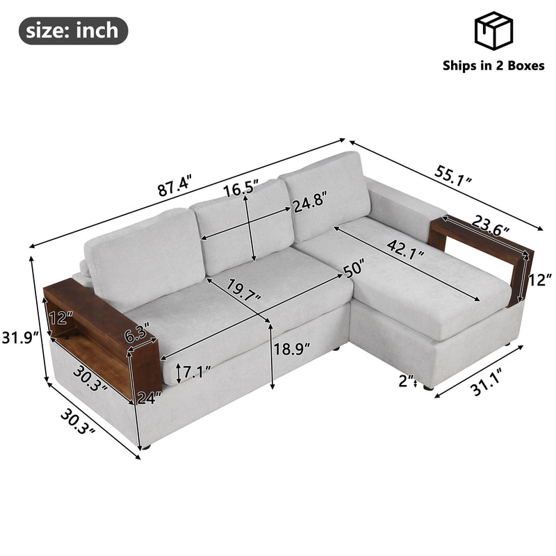Sectional Sofa Upholstered Sofa Couch With Reversible Armrests For Living Room by HouseOfZazla
