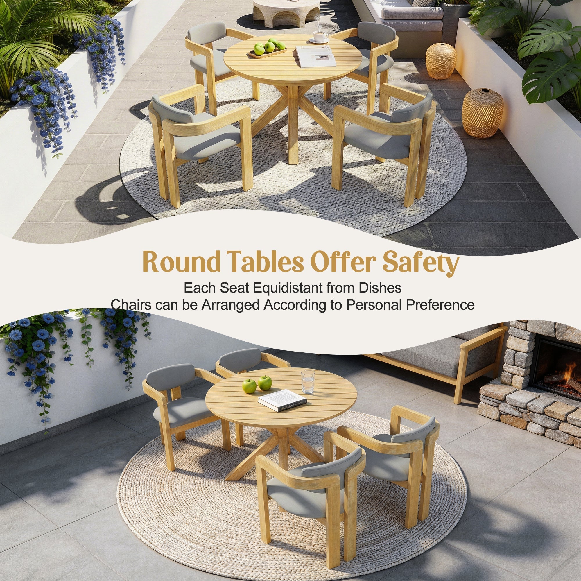 5-Piece Outdoor Acacia Wood Round Dining Set by HouseOfZazla