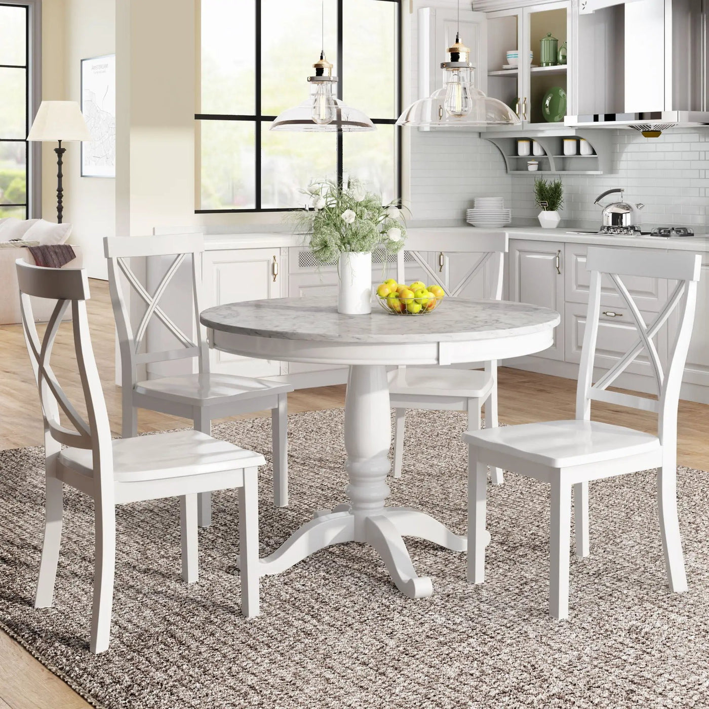 5 Pieces Dining Table And Chairs Set For 4 Persons, Kitchen Room Solid Wood Table With 4 Chairs by HouseOfZazla