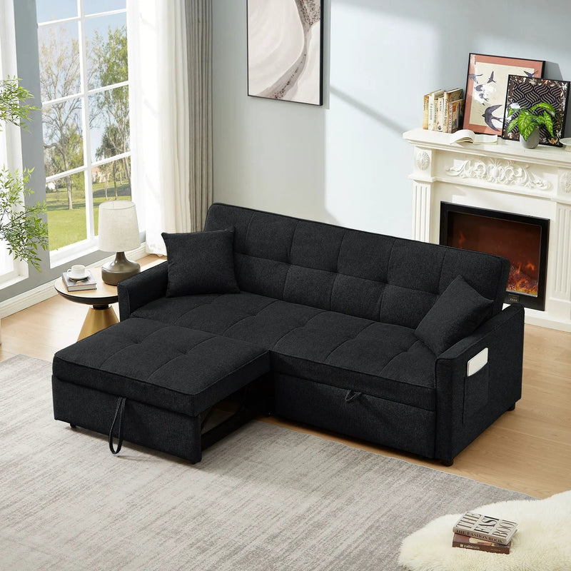 3 In 1 Convertible Sleeper Sofa Bed, Reclining Backrest, Pillows, Pockets by HouseOfZazla