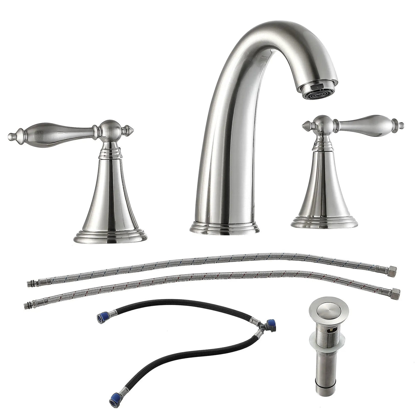 Elegant 2 Handle Widespread Bathroom Faucet With Pop Up Drain And Water Supply Lines by HouseOfZazla