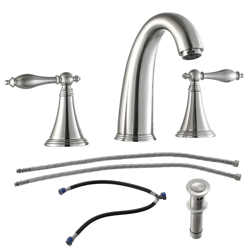 Elegant 2 Handle Widespread Bathroom Faucet With Pop Up Drain And Water Supply Lines by HouseOfZazla