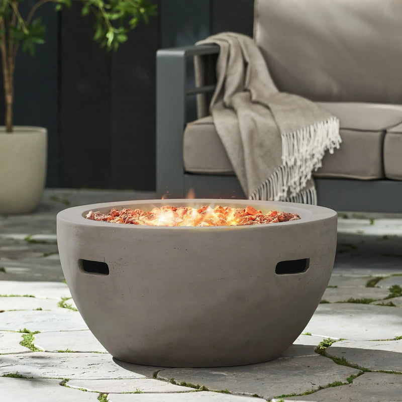 27' Bowl Shaped MGO 40,000 BTU Propane Fire Pit, Light Grey (Tank Cover not Included) by HouseOfZazla