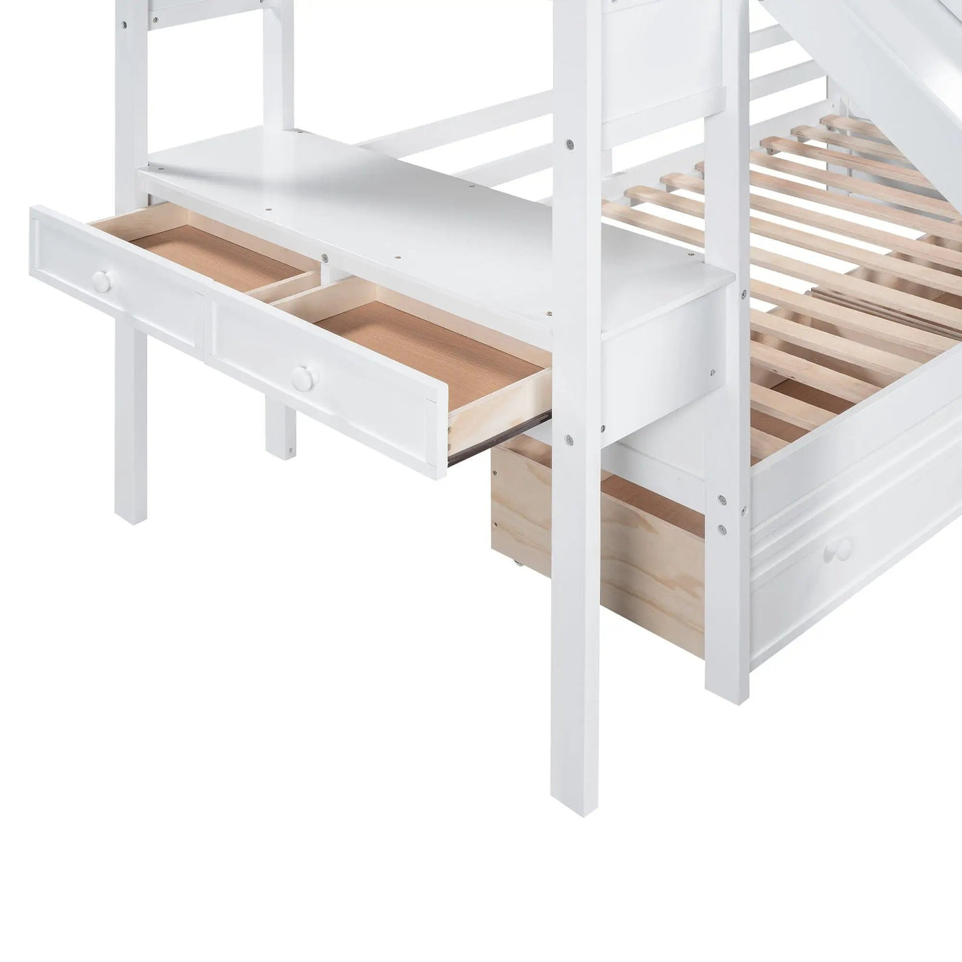 Bunk Bed With Storage Staircase, Slide, Desk, Drawers, And Shelves by HouseOfZazla