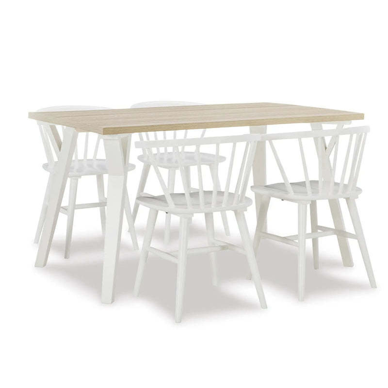 Roundhill - 5 Piece Dining Set, Dining Table With 4 Windsor Chairs - Brown / Antique White by Unique Piece Furniture