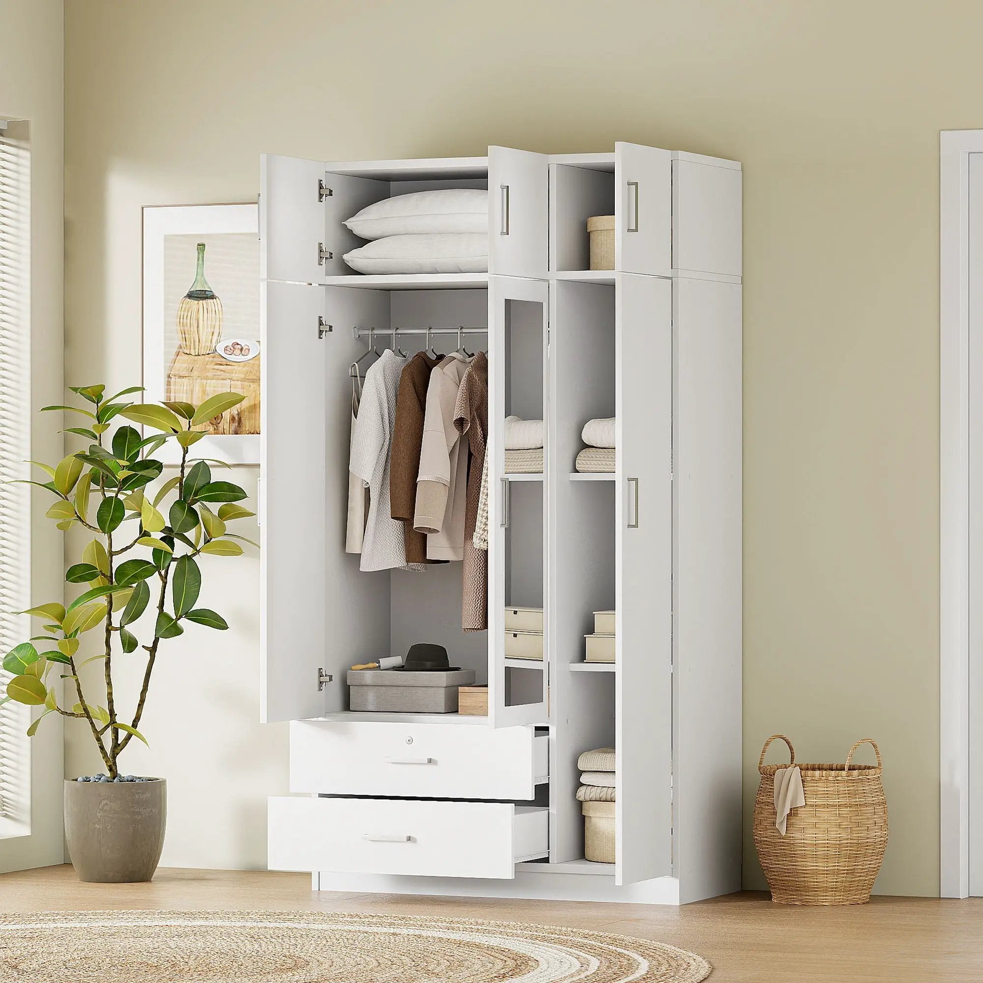Modern 3 Door Mirror Wardrobe With 2 Drawers And Top Cabinet by HouseOfZazla