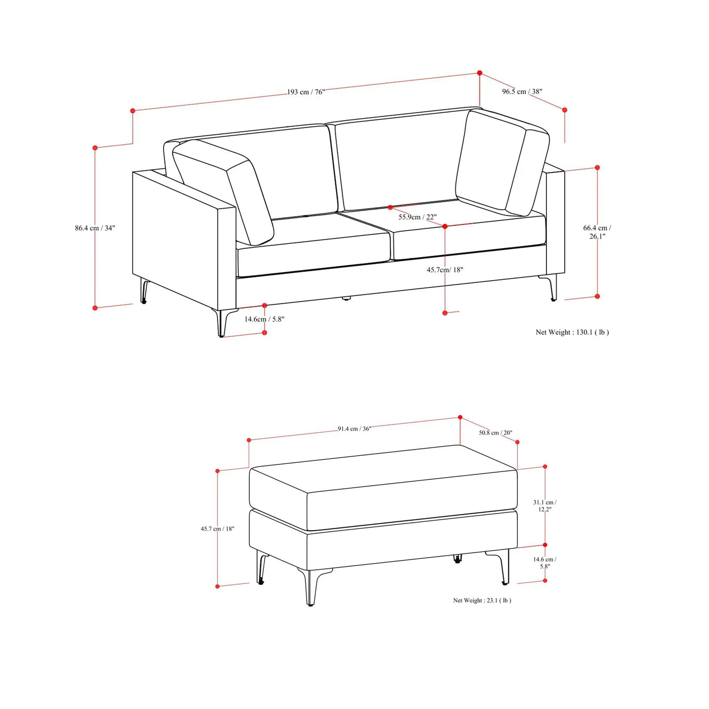 Ava - Mid Century Sofa With Ottoman Set by HouseOfZazla
