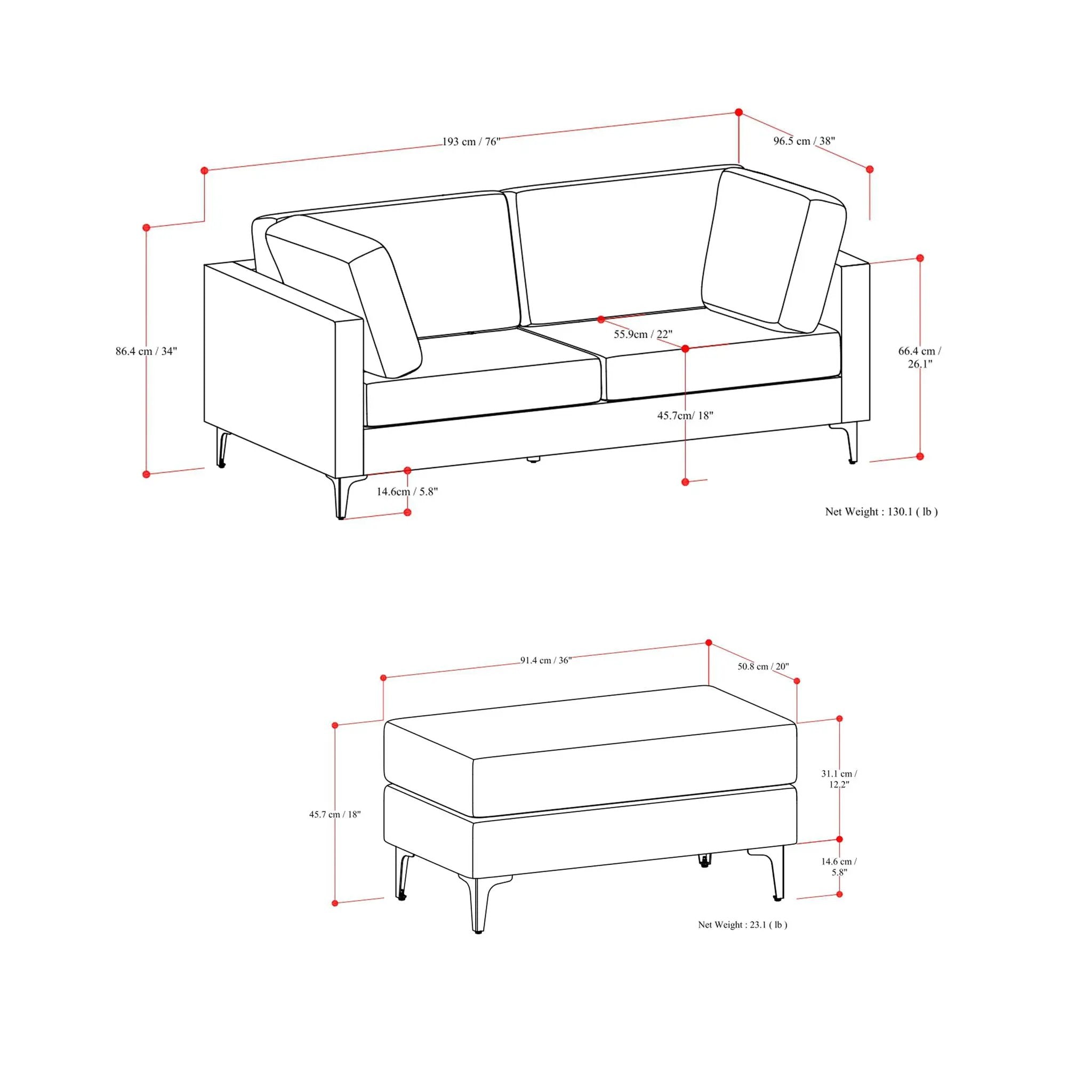 Ava - Mid Century Sofa With Ottoman Set by HouseOfZazla