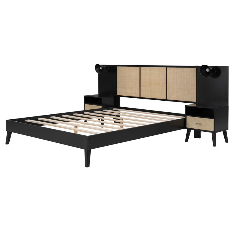 Bed Frame With 2 Nightstands Elegant Design With Lamps by HouseOfZazla