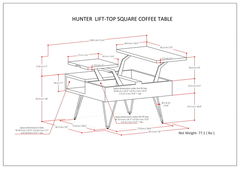 Hunter - Lift Top Square Coffee Table - Natural by HouseOfZazla