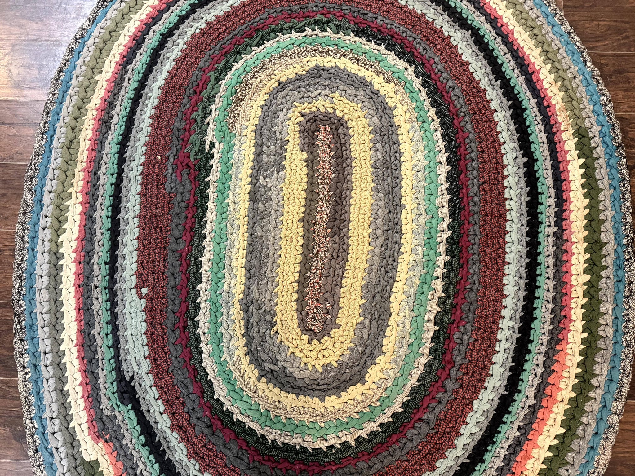 Antique American Braided Rug 5x7, Oval Multicolor Handmade Wool Braided Carpet by Jewel Rugs