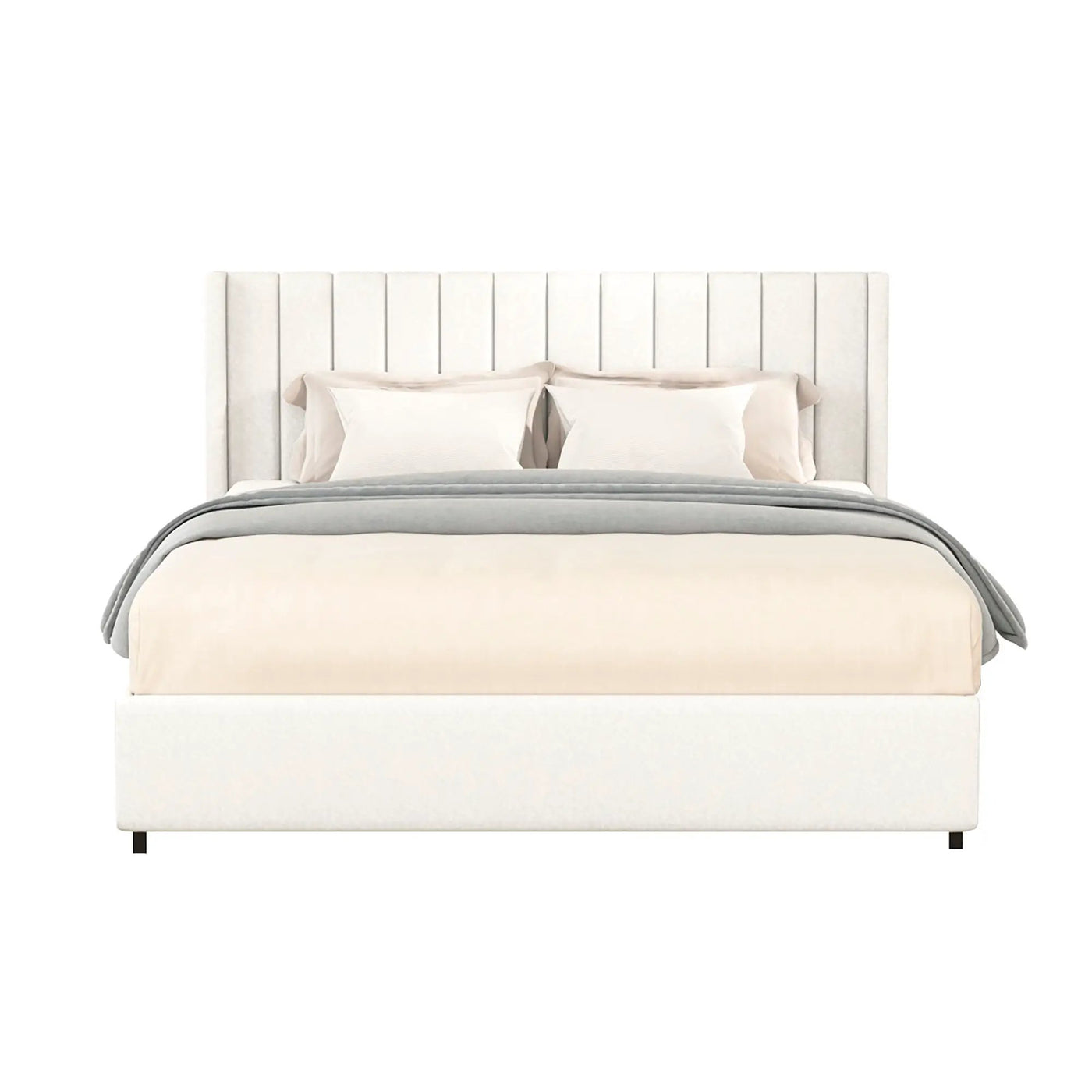 Anda - Boucle Upholstered Platform Bed With Patented Drawers Storage - Ivory by HouseOfZazla