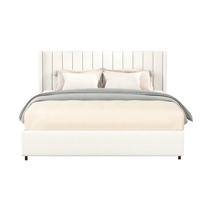 Anda - Boucle Upholstered Platform Bed With Patented Drawers Storage - Ivory by Unique Piece Furniture