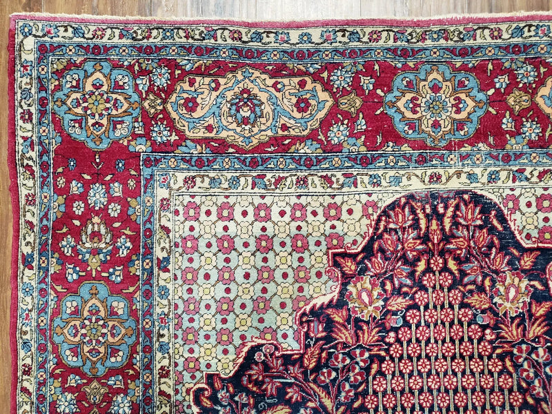 Antique Persian Tehran Rug 5x8, Midnight Blue and Red, Hand-Knotted, Wool by Jewel Rugs