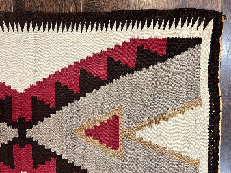 Antique Navajo Rug 2x4, Collectible Native American Wool Handmade Rug, Ivory Black Red Gray, Vintage Navajo Textile by Jewel Rugs
