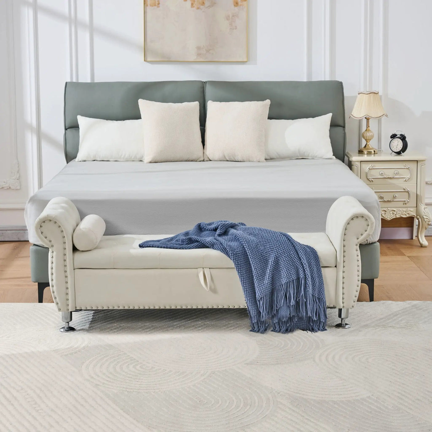 Storage Bench With Crystal Buttons And 1 Pillow For Bedroom by HouseOfZazla