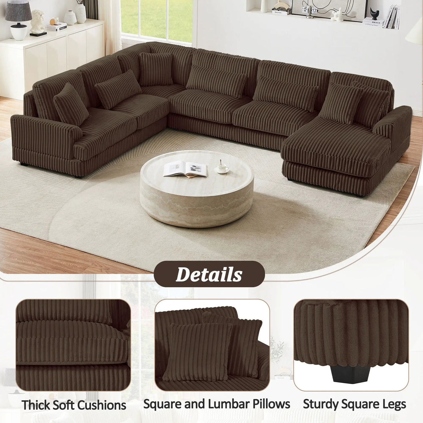 Oversized Sectional Sofa U - Shaped Sofa Couch Modern Sofa Upholstered In Soft With A Chaise Lounge For Living Room by HouseOfZazla