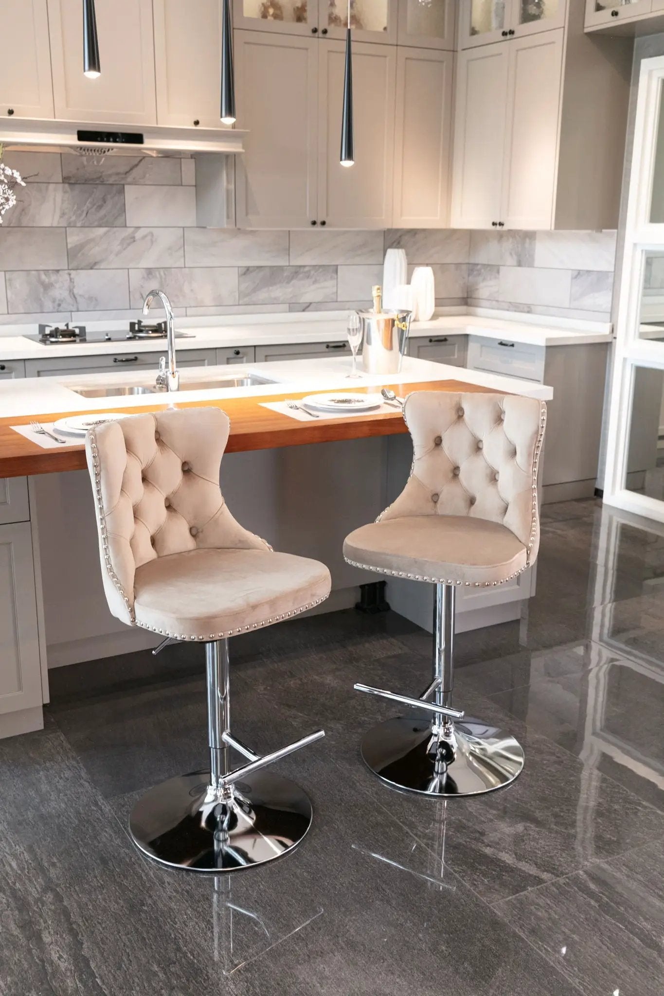 Swivel Adjustable Height Barstools Set of 2 by HouseOfZazla