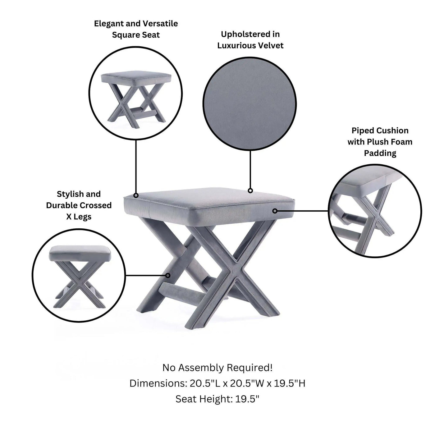 Abigail - Accent Bench With Piped Cushion by HouseOfZazla