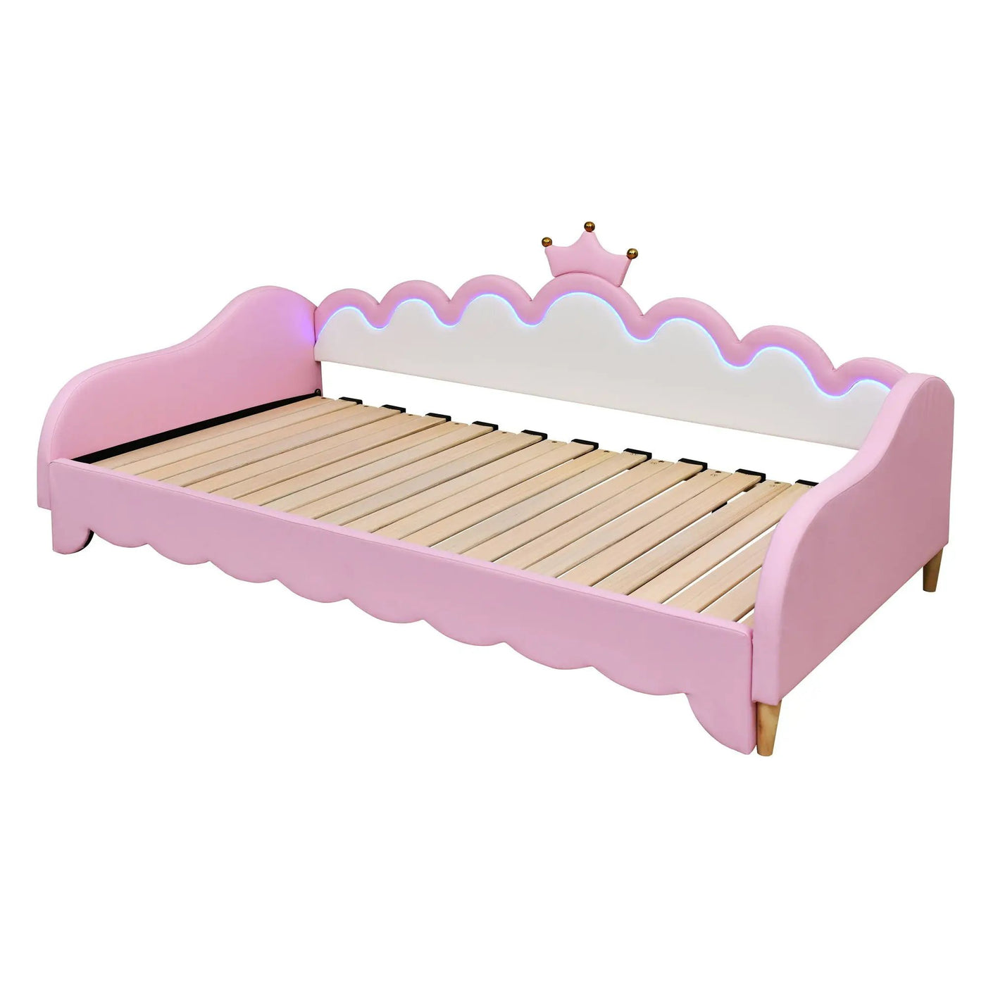 Extending Daybed With LED Lights, Modern Upholstered Princess Daybed With Crown Headboard by HouseOfZazla