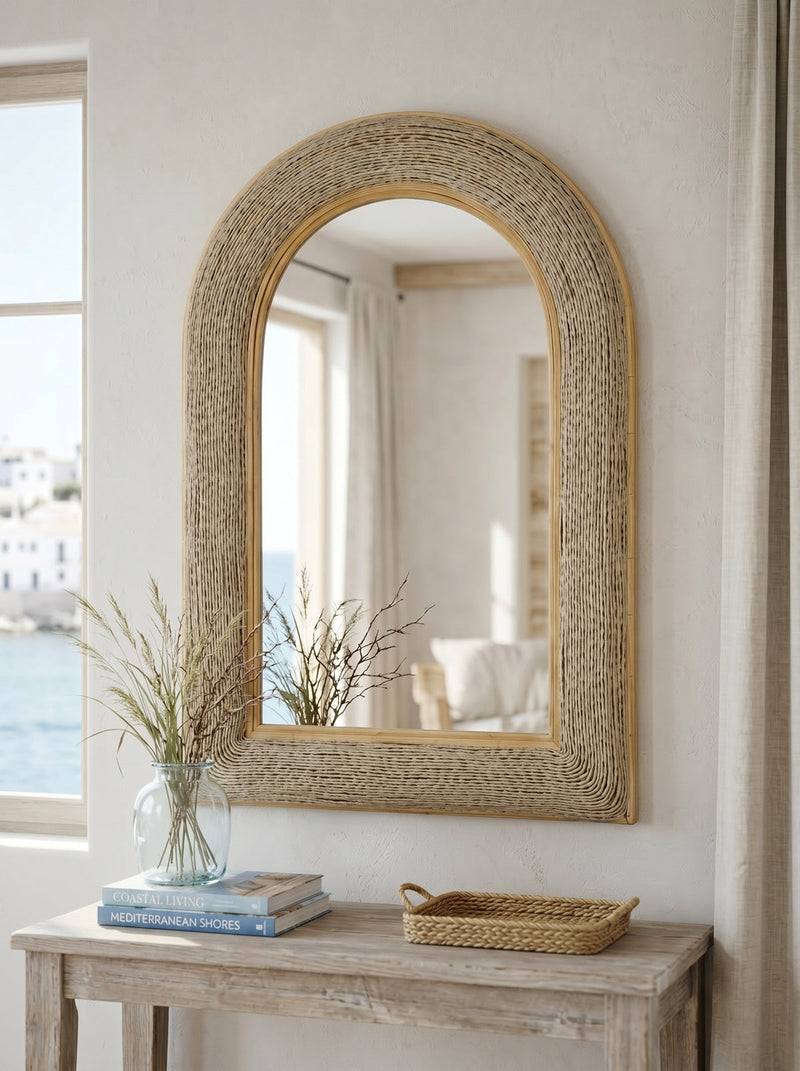 24.2"x36" Woven Texture Decorative Arched Mirror by HouseOfZazla