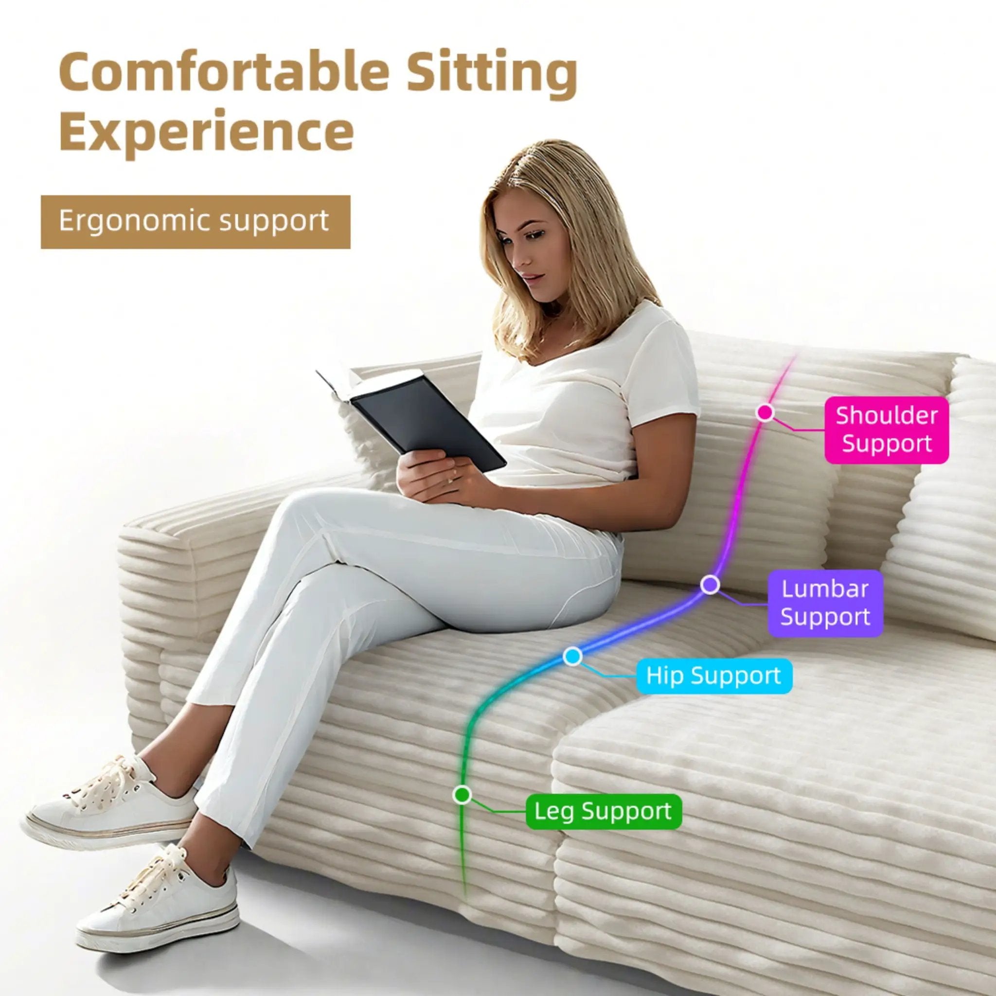 Deep Seat Convertible Sofa With Soft Pillows And Ottomans