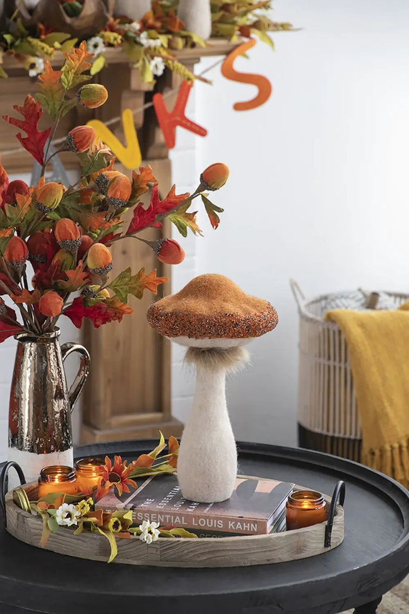 Mushroom Holiday Ornament, For Harvest Festival Fall Festival & Thanksgiving Table Decorations (Set of 2) - Beige / Orange by HouseOfZazla