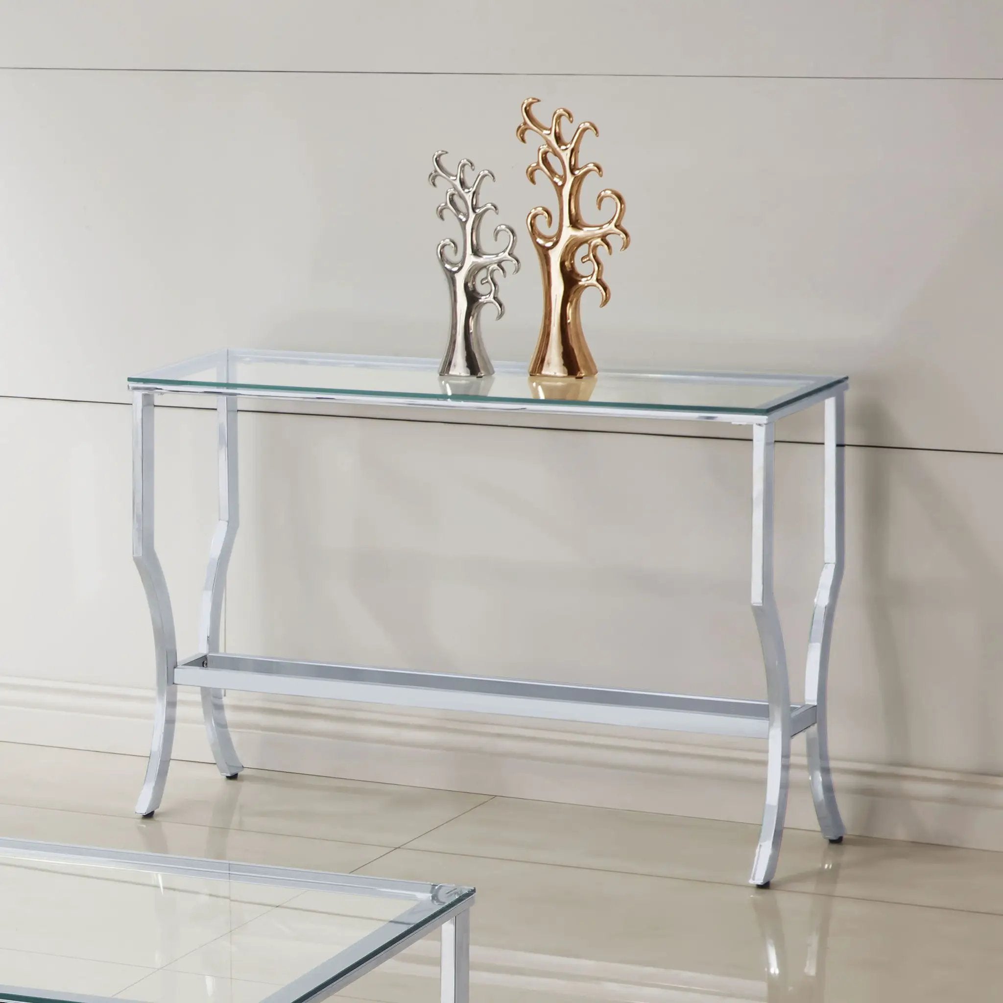 Saide Rectangular Glass Top Entryway Console Table Chrome by Unique Piece Furniture