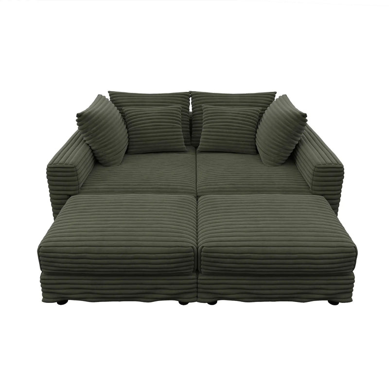 Convertible Deep Seat Sofa With Soft Pillows And Ottomans