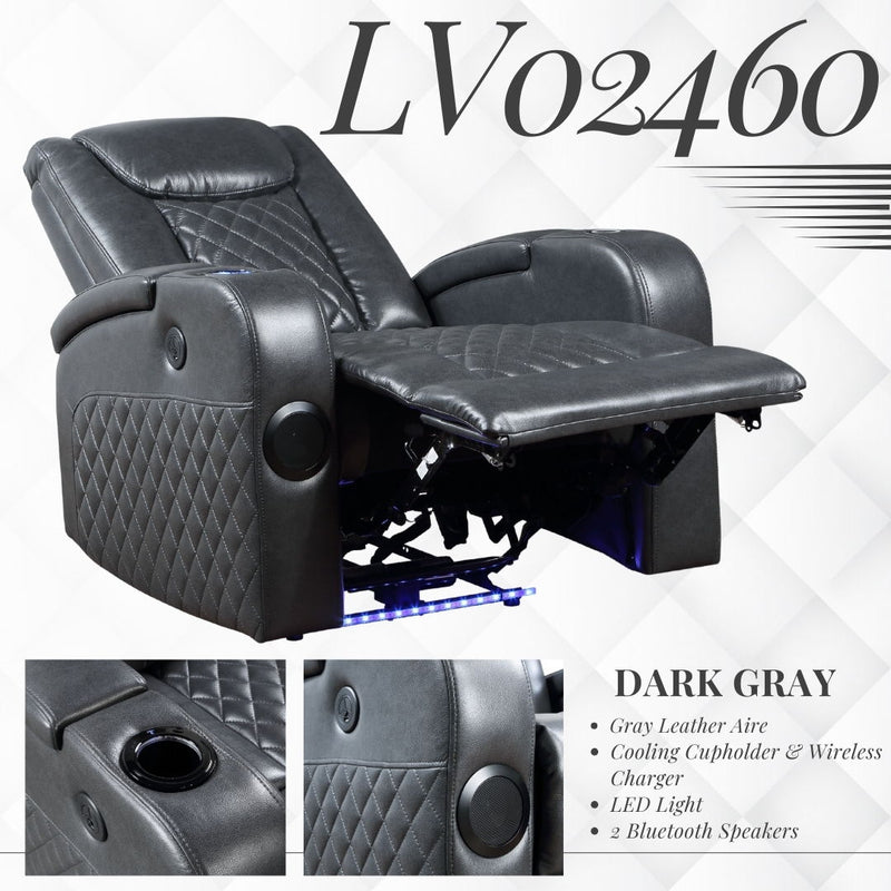 Alair Leather Aire Power Motion Recliner with Bluetooth & Wireless Charger - Dark Gray, photo 2 of 4