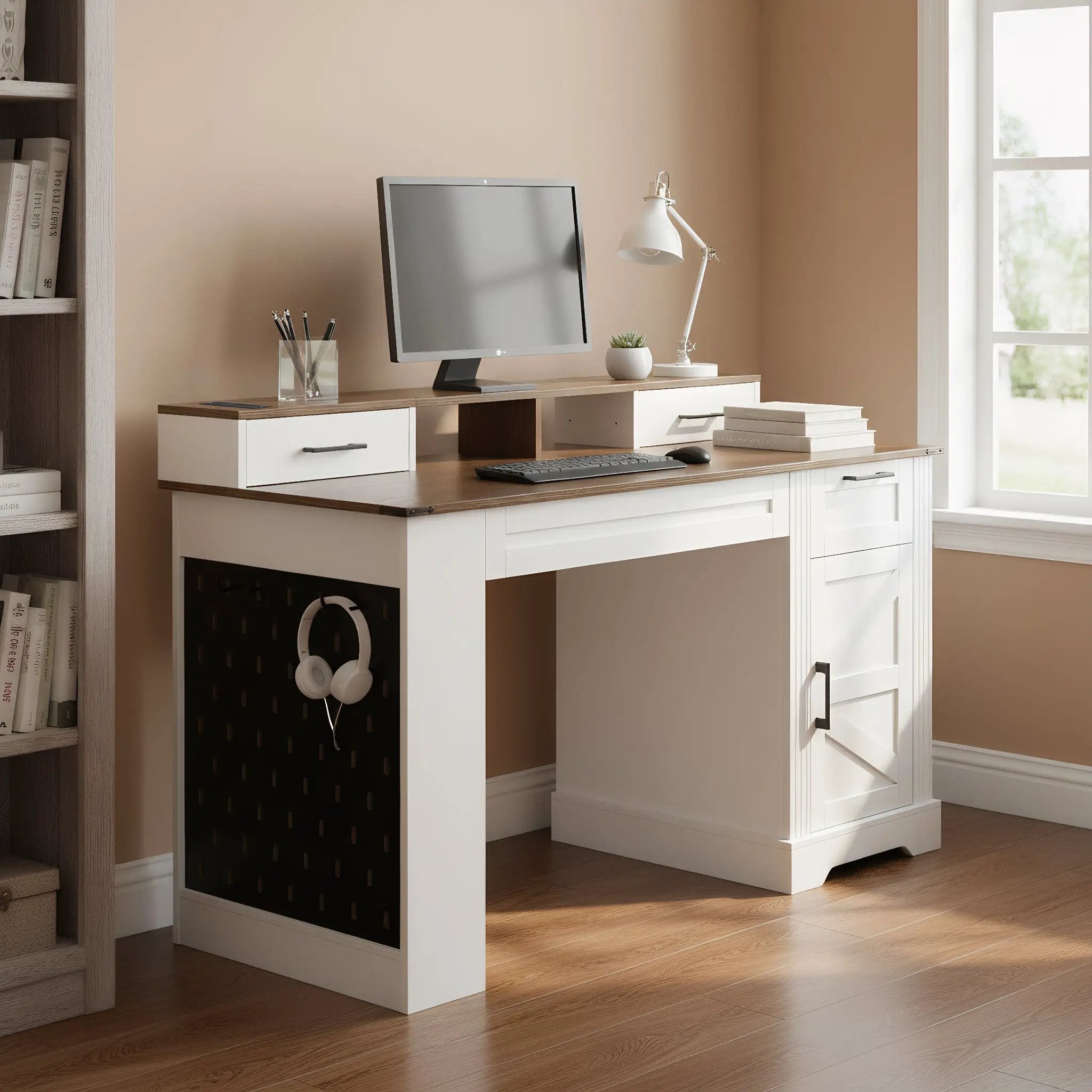 55" Farmhouse Office Desk with Storage Cabinet & Charging Station by HouseOfZazla