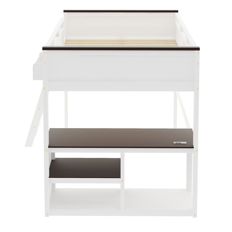 Queen Size Loft Bed with Desk, Storage, and USB Charging Station - White, photo 3 of 13