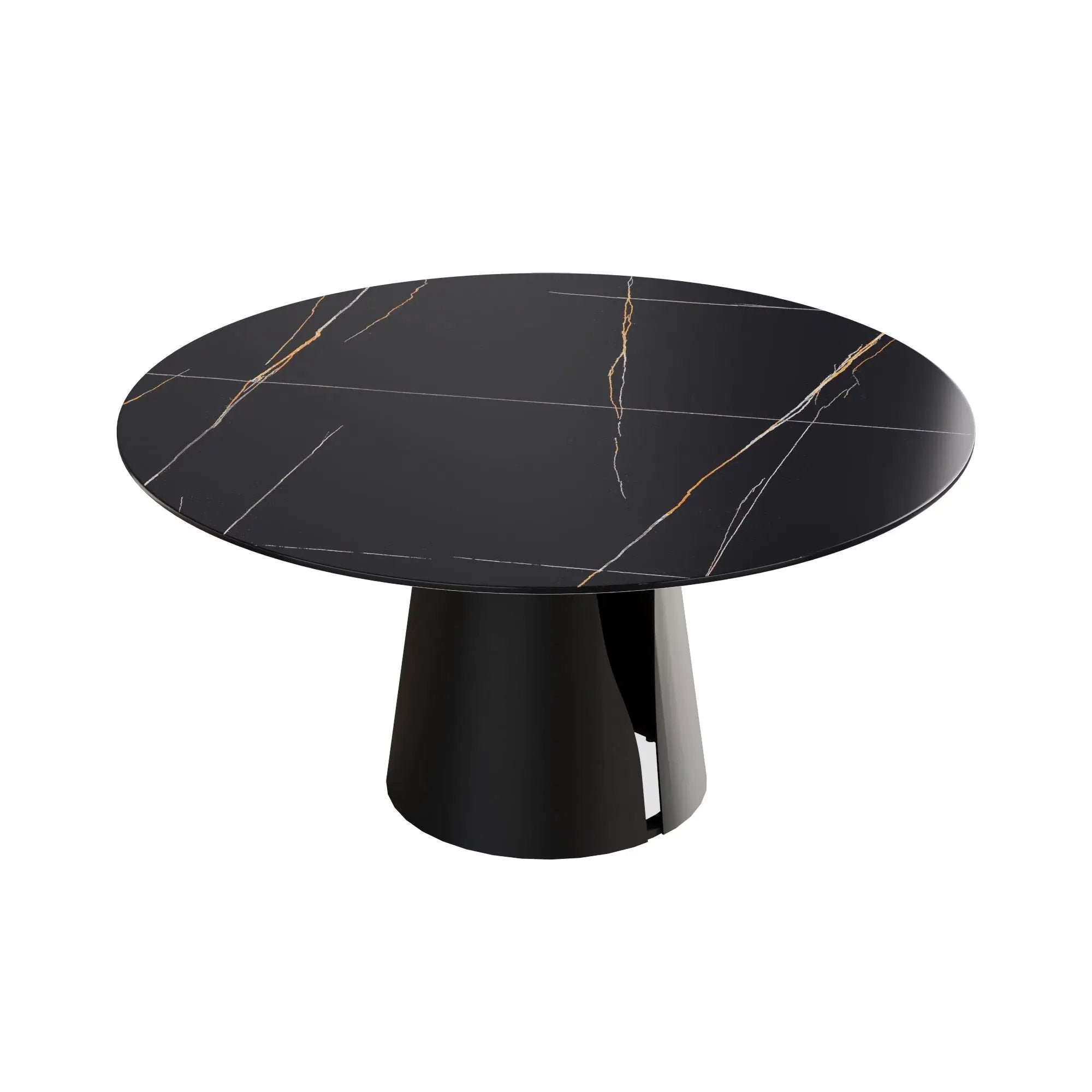 Modern Artificial Stone Round Carbon Steel Base Dining Table, Can Accommodate 6 People - Black / Gold by HouseOfZazla