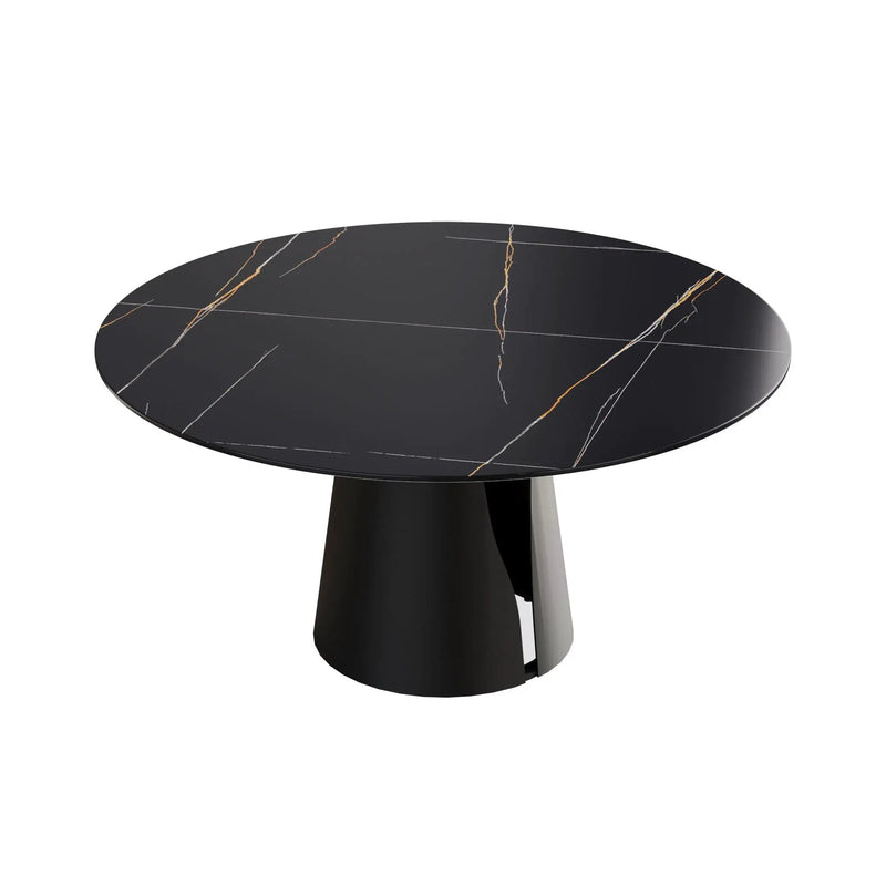 Modern Artificial Stone Round Carbon Steel Base Dining Table, Can Accommodate 6 People - Black / Gold by HouseOfZazla