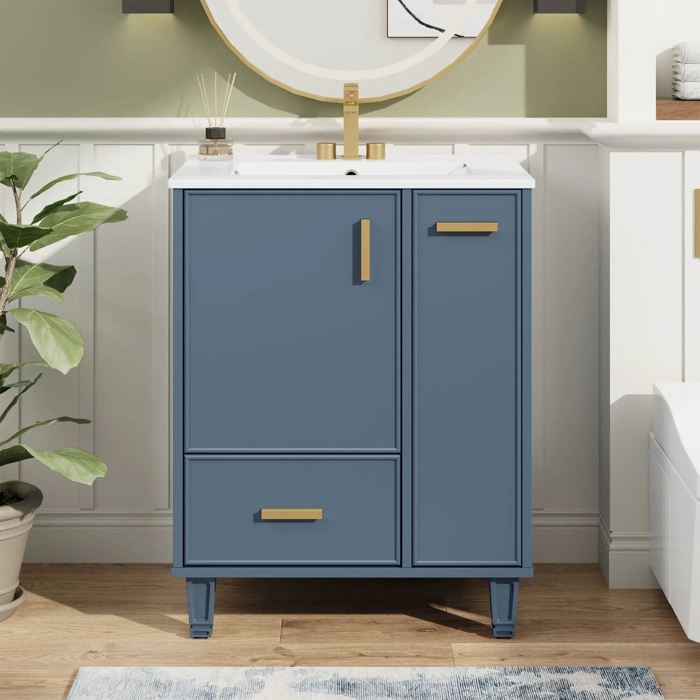 Bathroom Vanity With Sink, Deep Drawer, Door Shelf, 2 Tier Basket by HouseOfZazla