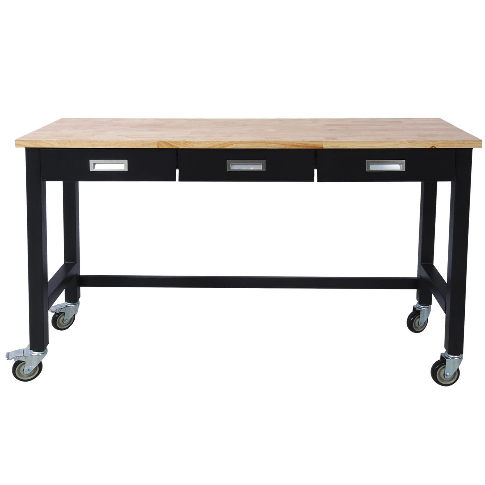 Work Bench, Workbench With Drawer Storage, Heavy Duty Bamboo Wood Work Table With Wheels For Garage Home Office by HouseOfZazla