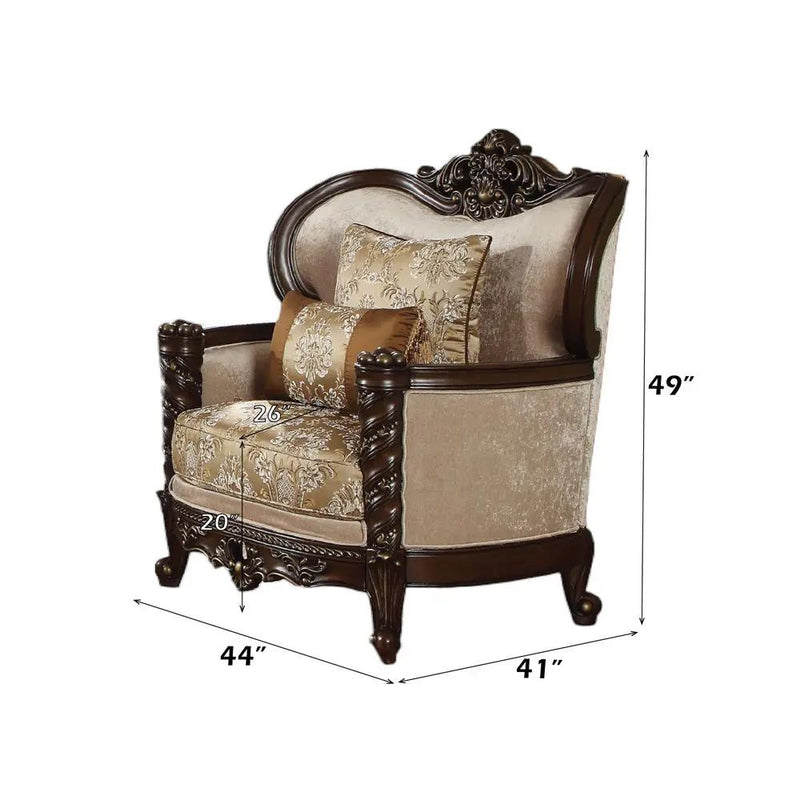 Devayne - Chair With 2 Pillows (Same Lv01584) - Pattern Fabric & Dark Walnut by Unique Piece Furniture