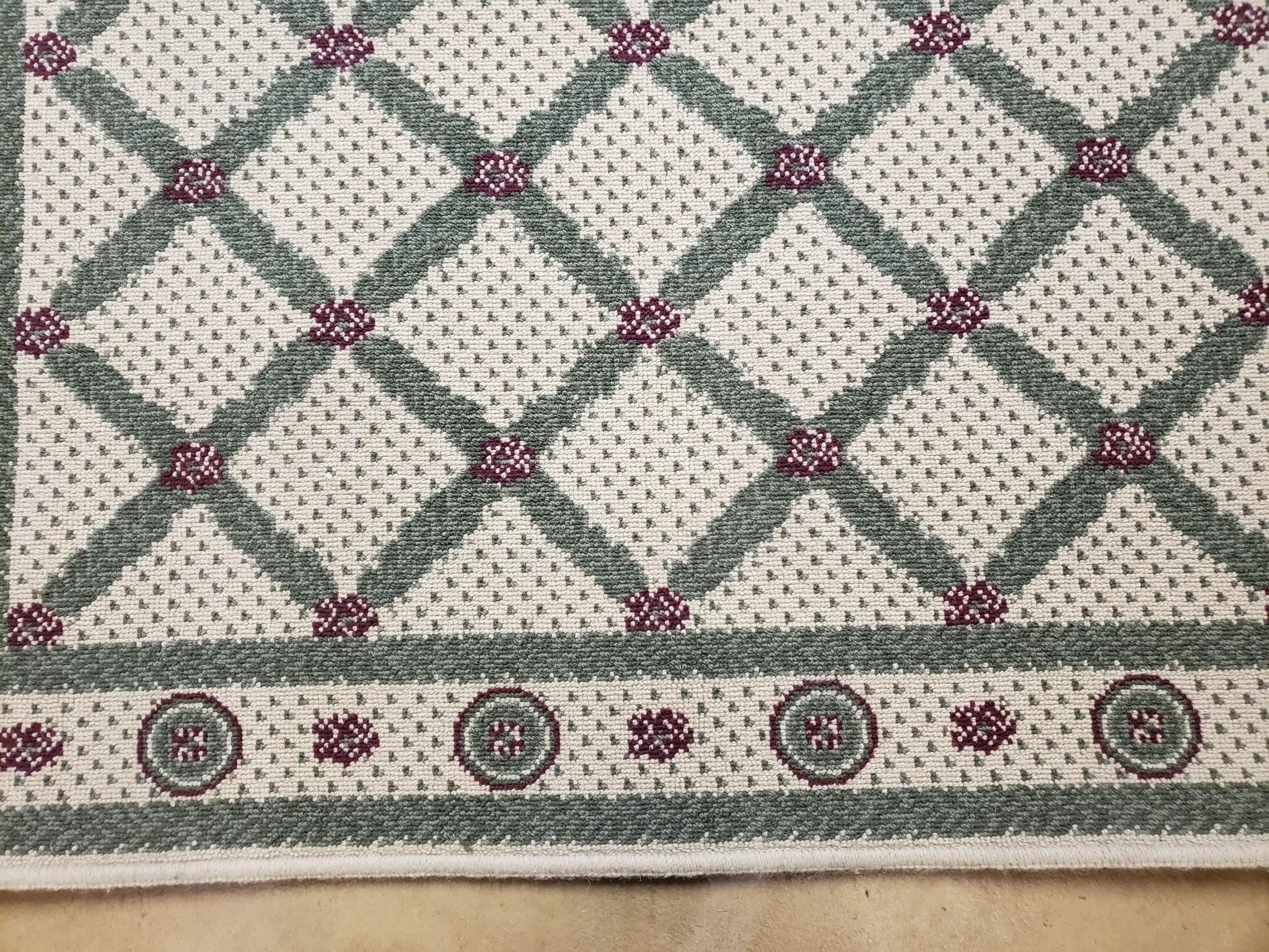 4x5 Panel Design Rug, 4' x 5' Power-Loomed Vintage Rug, Beige & Pine Green Carpet by Jewel Rugs