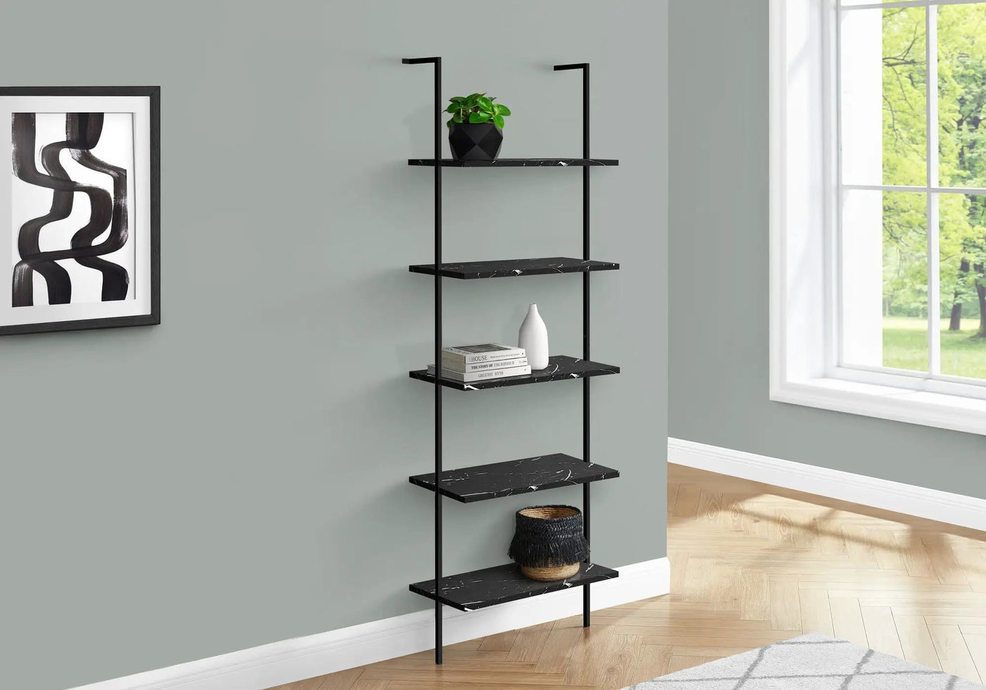 5-Tier Ladder Bookshelf with Marble Look for Office & Home by HouseOfZazla